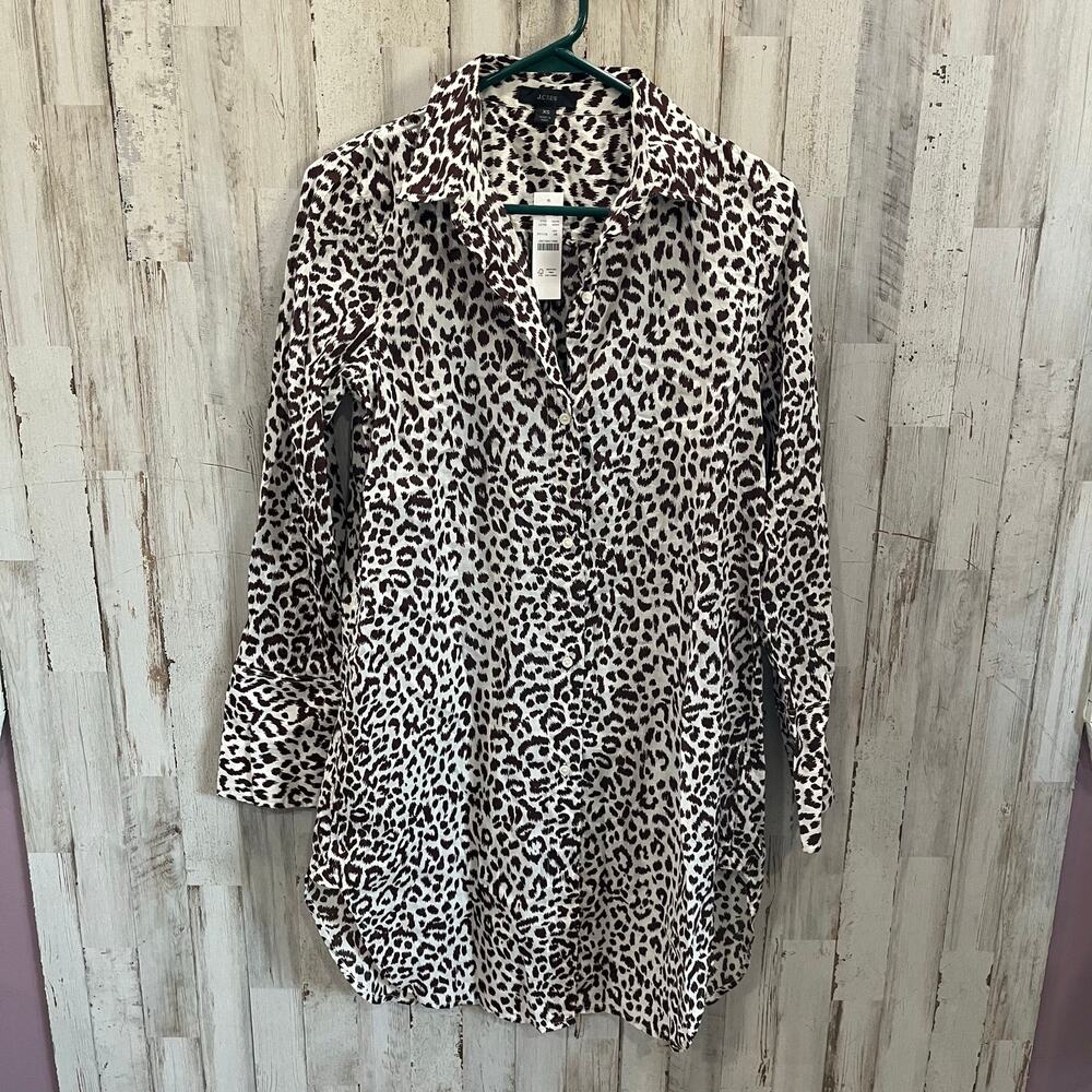 New JCrew Cotton voile beach shirt in leopard print Womens XS Button Front